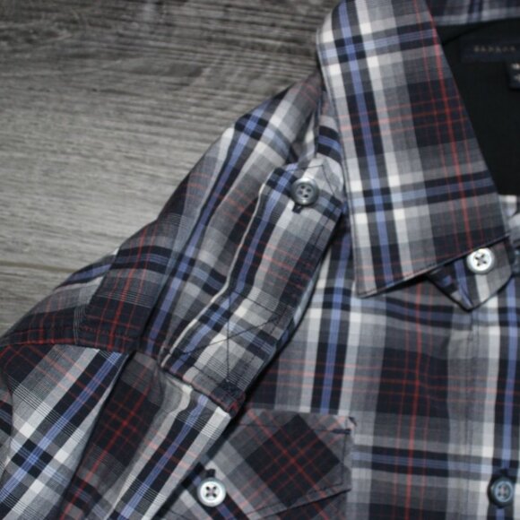 Banana Republic Mens Button Front Plaid Shirt-Blue/Black-Size Large-16-16.5 - Picture 8 of 9